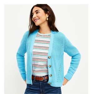 LOFT ribbed button up cardigan in aqua blue